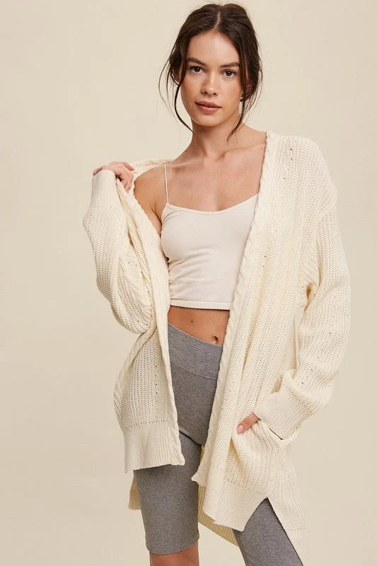 All Season Fashion Collection Cable Knit Open Front Long Cardigan