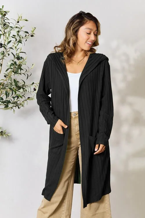 Chic And Edgy Ribbed Open Front Long Sleeve Cardigan