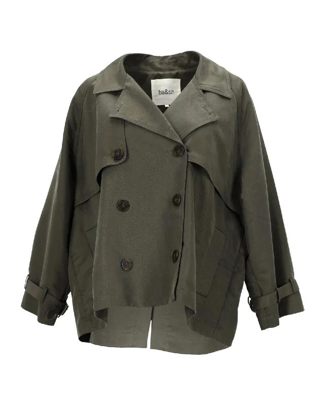 Hot Deals Ba&Sh Tea Double-Breasted Twill Jacket In Green Cotton