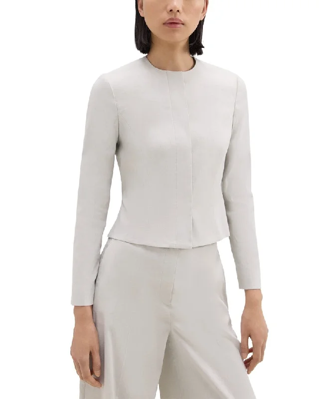 Current Trends Theory Crop Peplum Linen-Blend Jacket