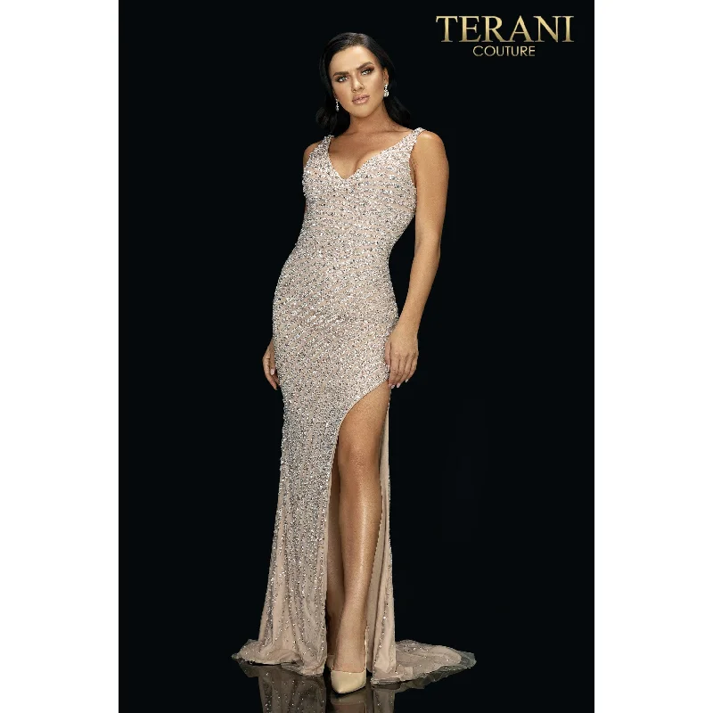 End Of Season Sale Terani Couture 2011P1460 fitting beaded prom gown with high slit