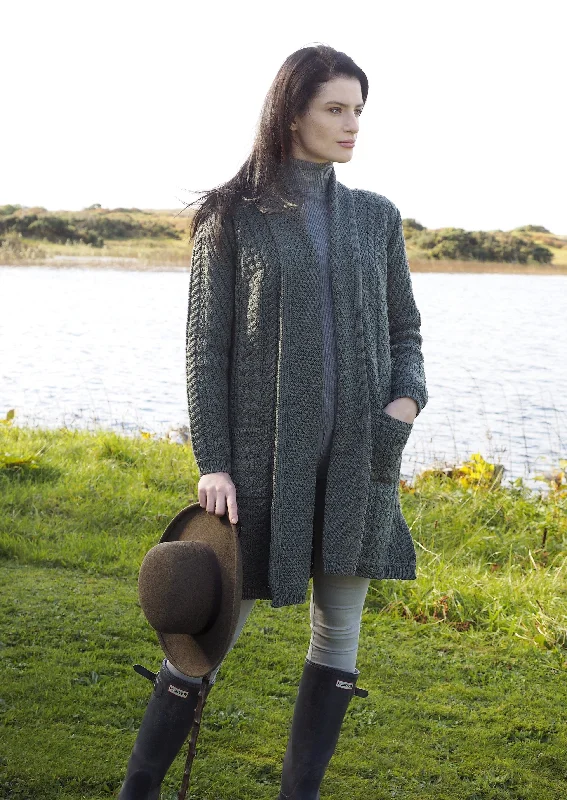 Edgy Fashion Aran Crafts Long Knitted Coat | Green