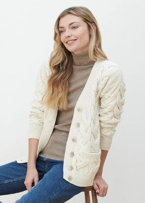 Versatile Wardrobe Essentials Downpatrick Ladies Aran Cardigan | Natural