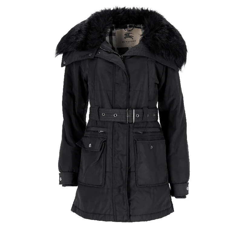 Hot Brand Discounts Burberry London Fur Trim Belted Trench Coat in Black Polyamide