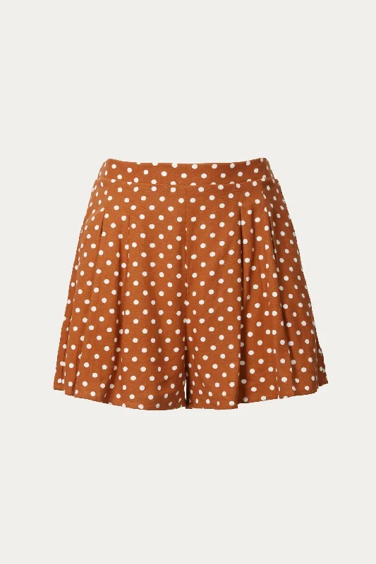 Travel Essentials Polka Dot High-Rise Pleated Shorts In Camel