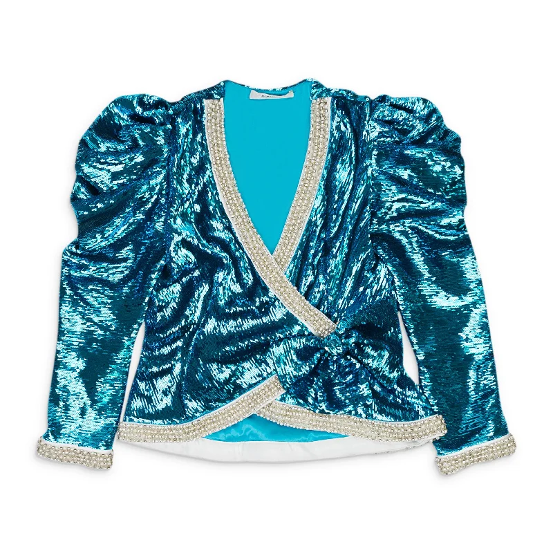 Summer Essentials RODARTE SEQUINED TEAL WRAP JACKET