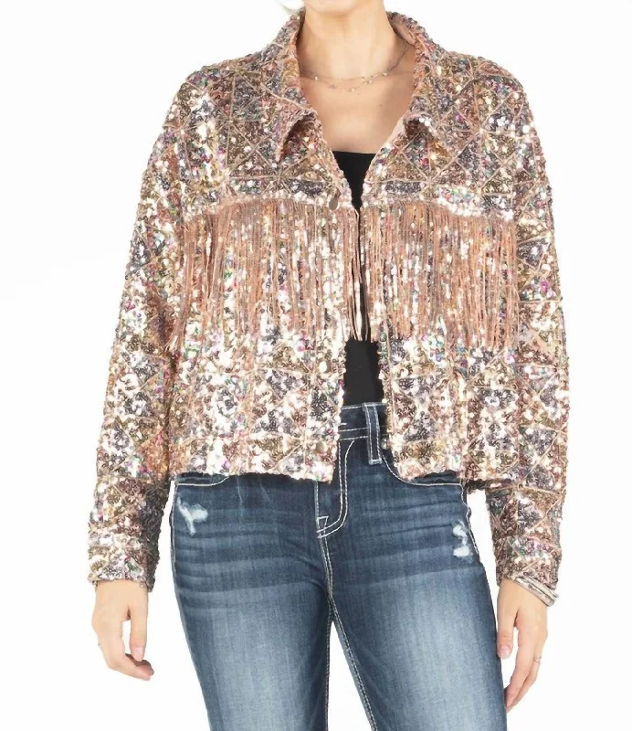 High End Women's Wear In The Spotlight Sequin Jacket In Rose Gold