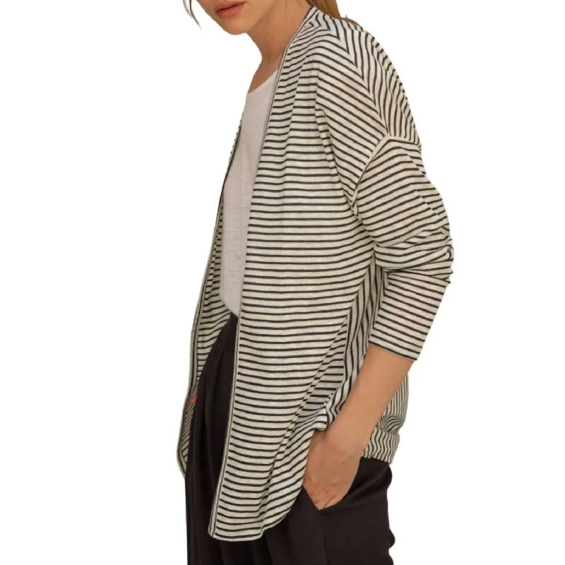 Fashion Sale Linen Stripe Front Open Jacket In Black/white