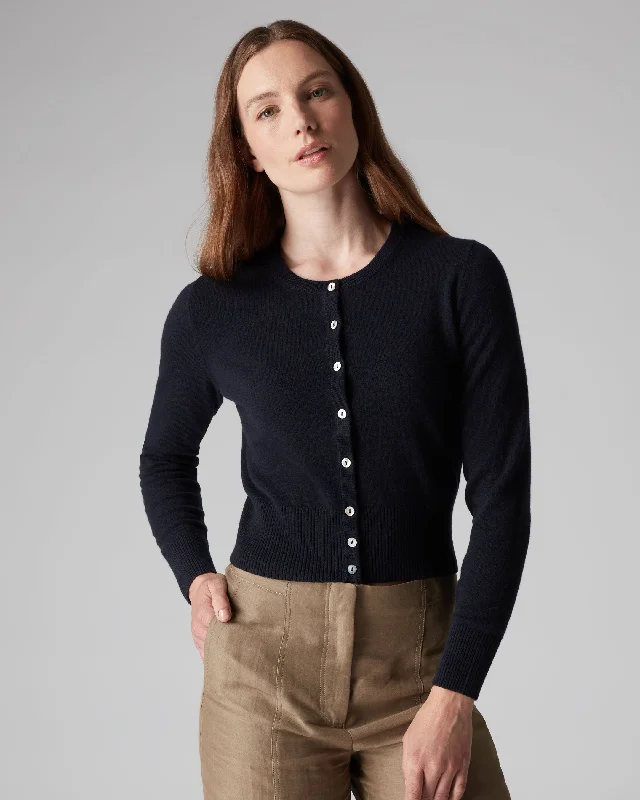 Exclusive Sale Women's Ivy Cropped Cashmere Cardigan Navy Blue