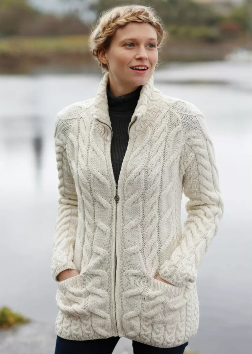 Fashion Forward Aran Full Zip Cardigan | Natural