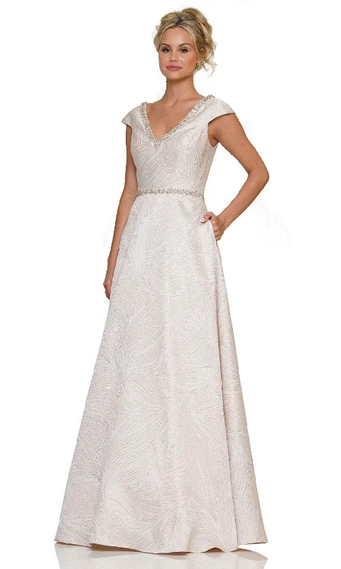 Classic Timeless Elegant Style Marsoni by Colors MV1264 - Cap Sleeve Brocade Formal Gown