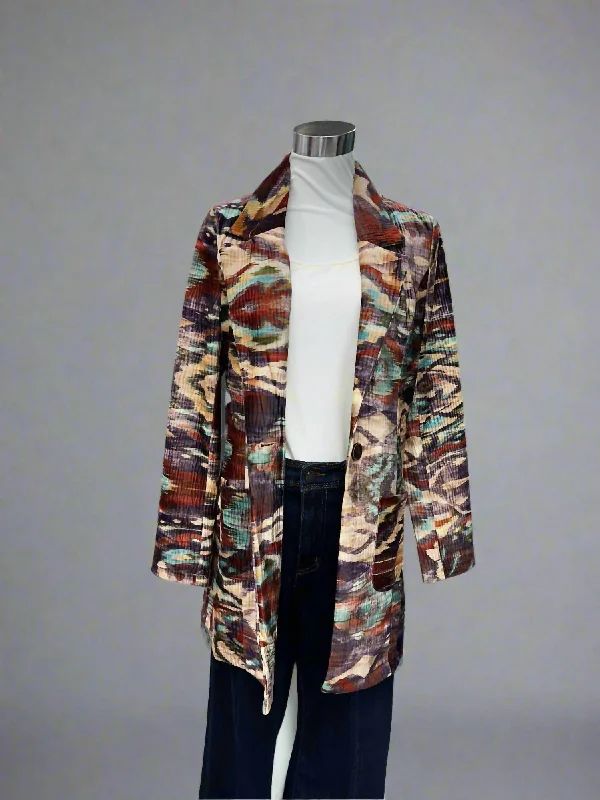 Quality Wear Women's Velvet Corded Blazer In Pinecone Multi