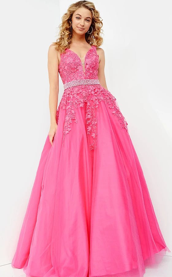 Top Deals JVN68258 Embellished Belt Prom Ballgown