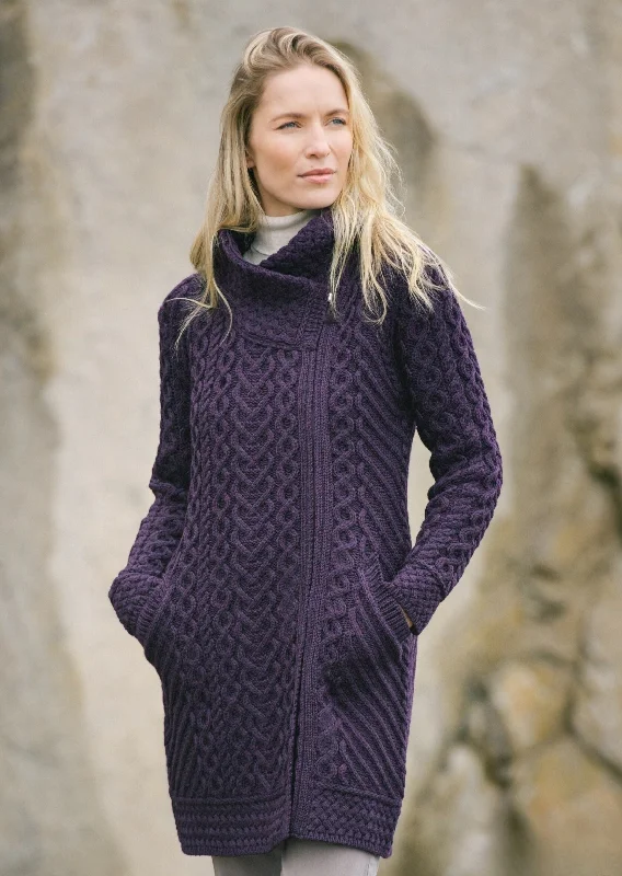 Now On Sale For Chic Urban Styles Aran Crafts Heart Design Hooded Coat | Plum