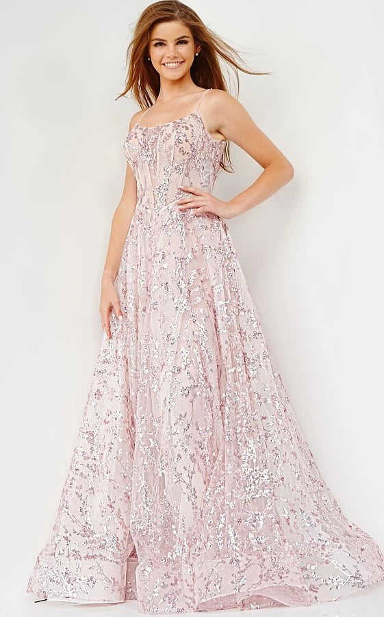 High End Designer Brands Discount JVN22356 Blush Embellished A Line Prom Gown