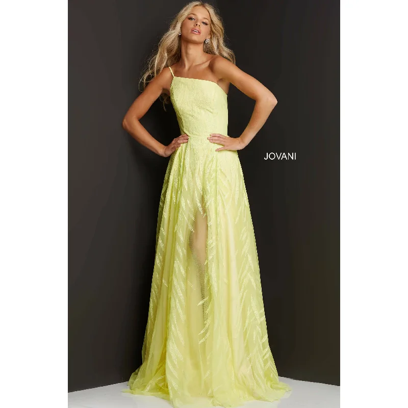 Forward Trendsetter Jovani Yellow High Slit One Shoulder Prom Gown 07251