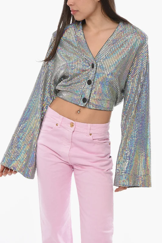 Clearance Sale Rotate Holographic Effect KRISTINIA Cropped Cardigan