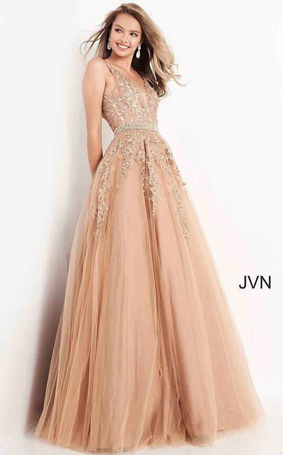 Wardrobe Upgrade JVN00925 Plunging Neckline Embroidered Ballgown 2020