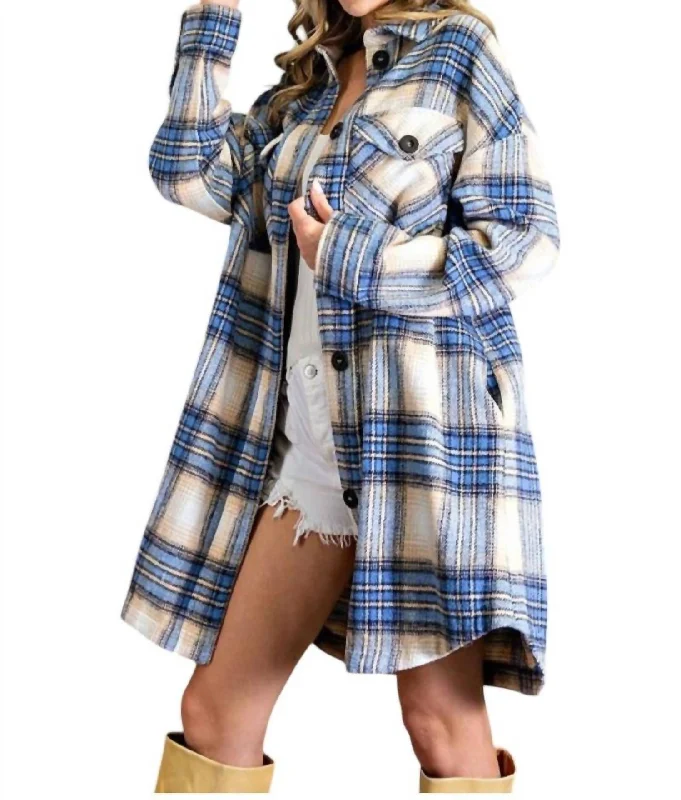 Hot Styles Lauren Flannel Plaid Oversized Shacket In Denim Multi