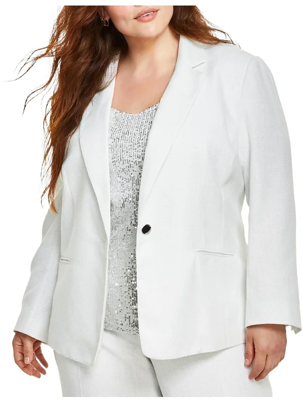 Premium Style Plus Womens Metallic Suit Separate One-Button Blazer