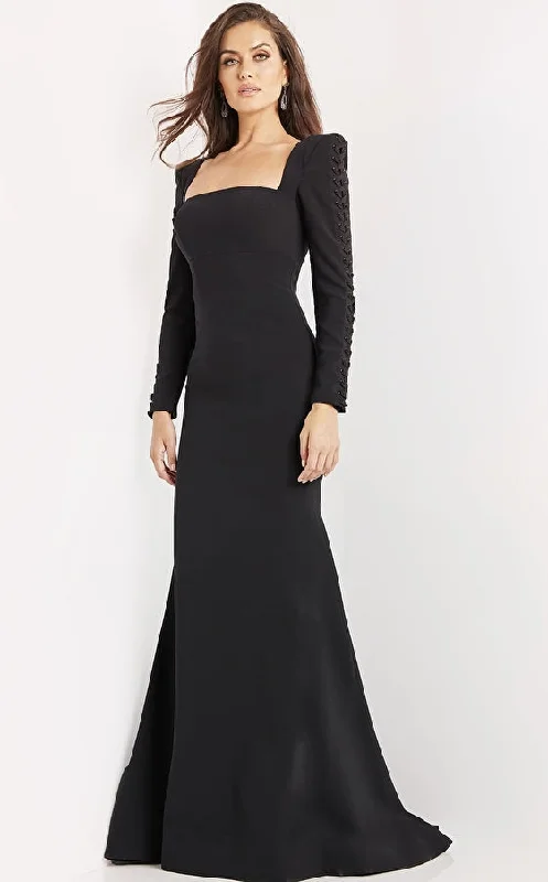 Limited Edition Jovani 09587 Black Long Sleeve Square Neck Evening Gown