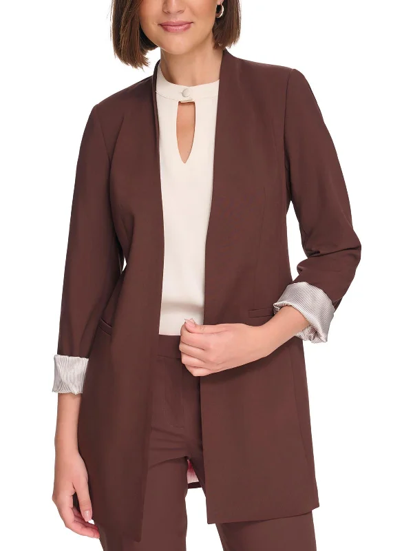 Contemporary Elegance Petites Womens Crepe Long Open-Front Blazer