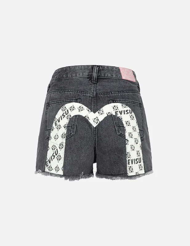 Limited Stock Logo with Kamon Allover Print Daicock Regular Fit Denim Shorts