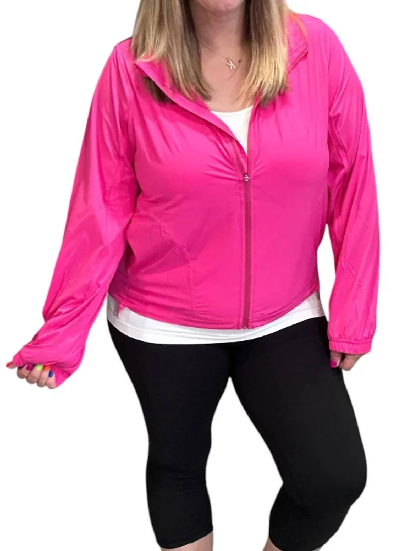 Elegant Style Stretch Long Sleeve Hoodie Jacket In Sonic Pink