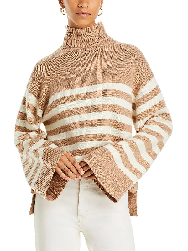 Chic Style, Always In Vogue Womens Wool Blend Ribbed Trim Mock Turtleneck Sweater