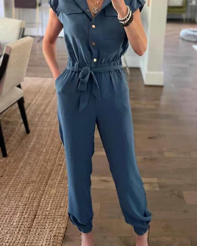 Exclusive Deals Online Belted Jumpsuit In Whale Blue