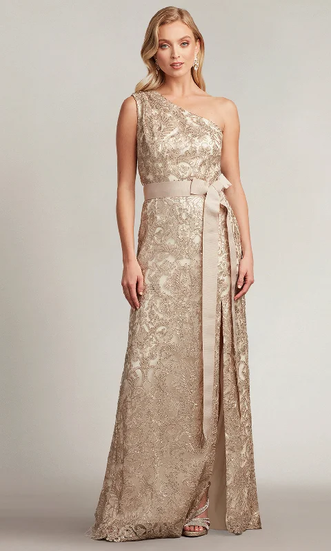 Fashion Forward Femininity Tadashi Shoji ATV19327LX - Tomlin Belt Sequin Ribbon Embroidered Gown