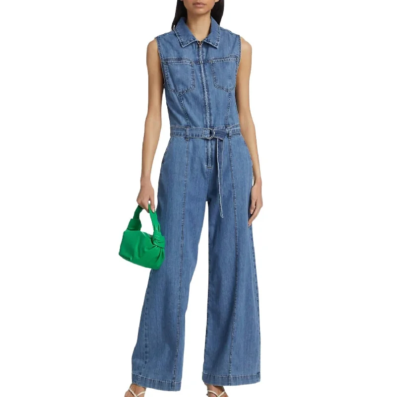 Chic Casual Style Sleeveless Wide Leg Jumpsuit In Happy Indigo