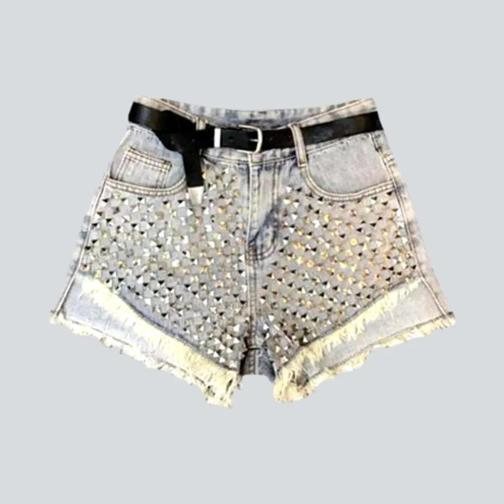 Durable Fashion Picks Metal embellished asymmetric denim shorts