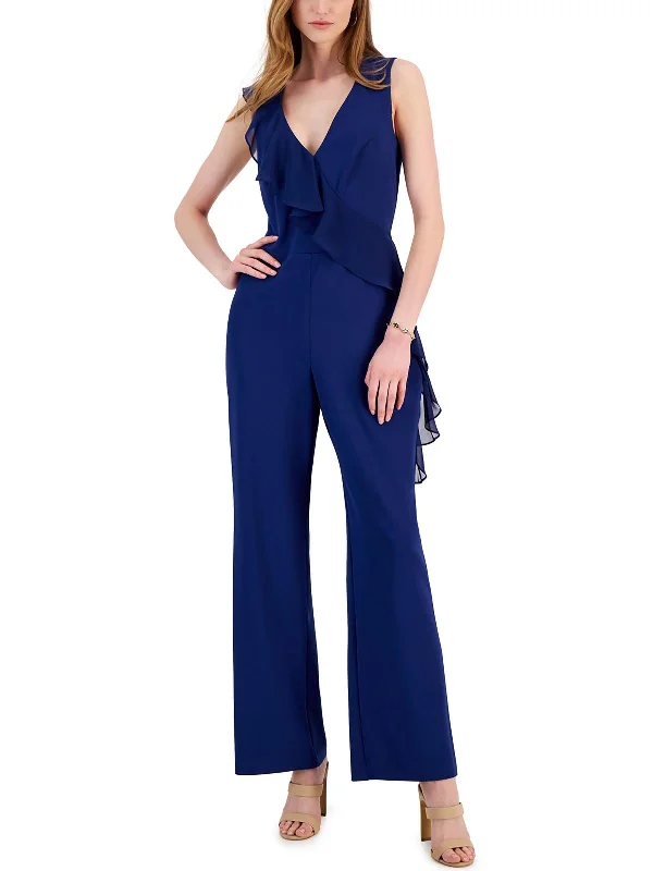 End Of Month Blowout Womens Ruffled Sleeveless Jumpsuit