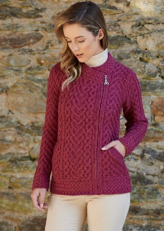 Big Savings Aran Heart Design Zip Cardigan | Magenta