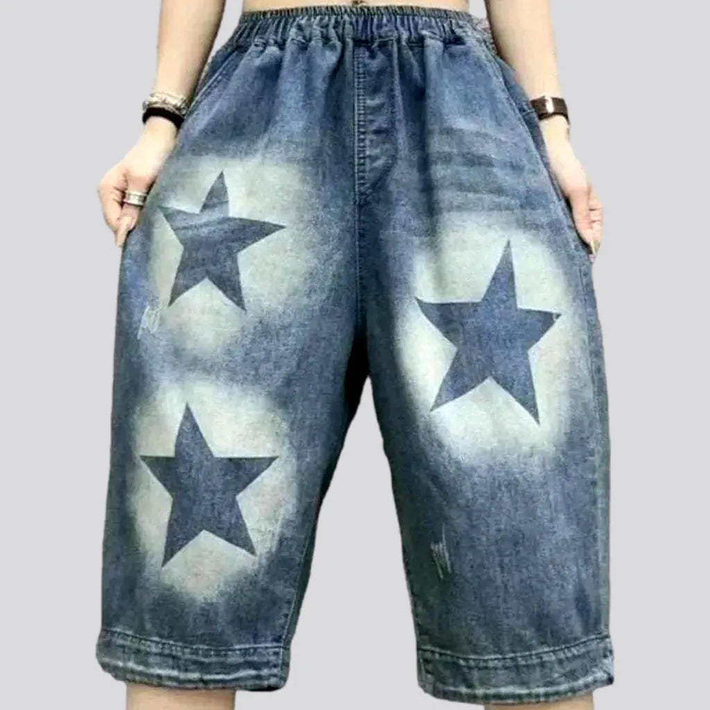 Brand Name Clothing Discount Extravaganza High-waist stars-print jean shorts for ladies