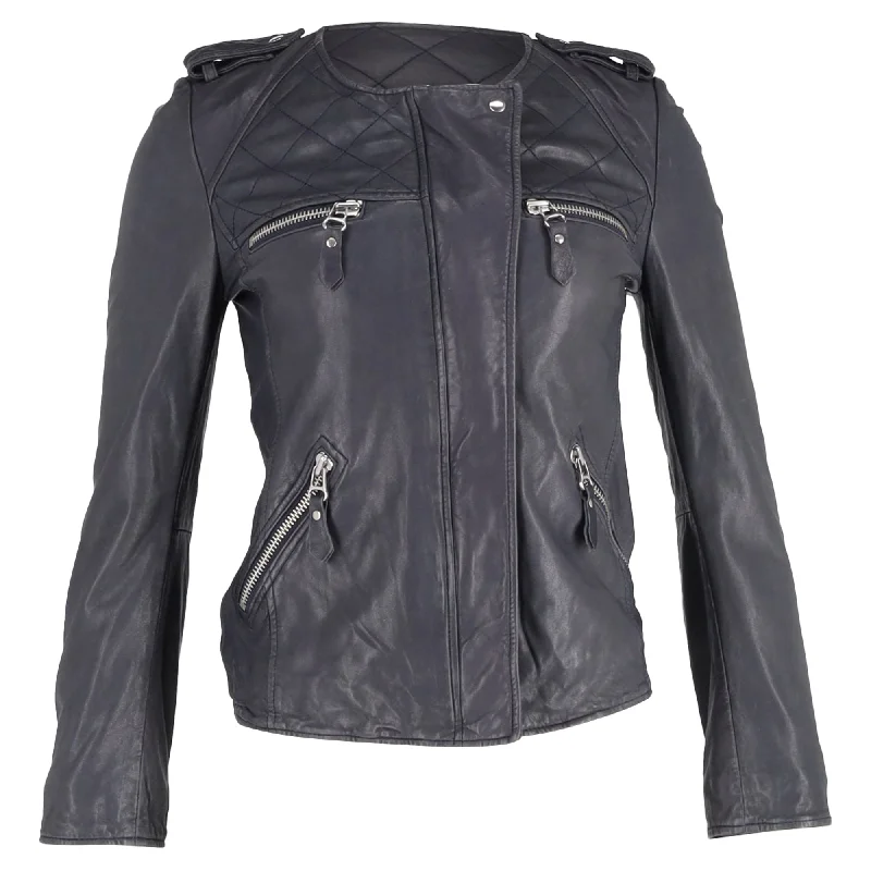 Ethnic Cultural Event Wear Isabel Marant Etoile Zipped Biker Jacket in Grey Lambskin Leather