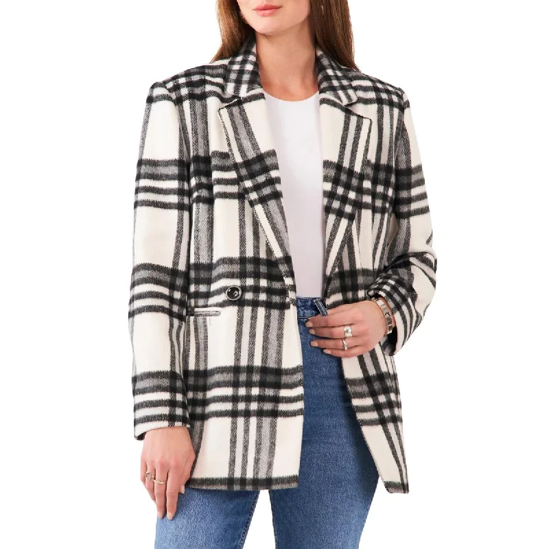 Bold Fashion Womens Plaid Notch Collar Double-Breasted Blazer