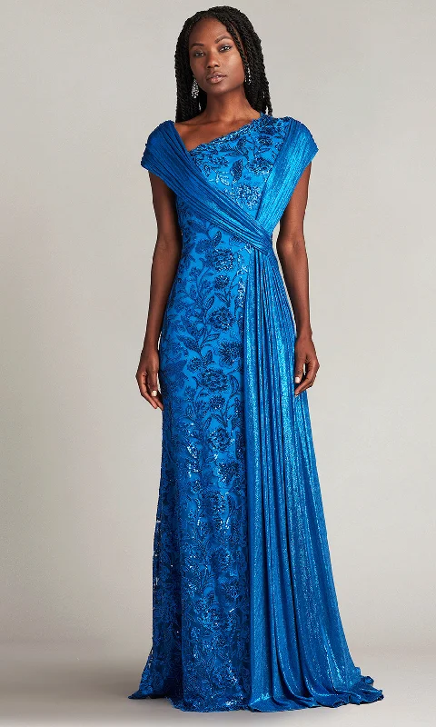 Stylish Statements Tadashi Shoji CDL20634L - Chantelle Sequin Embroidered Draped Sash Gown