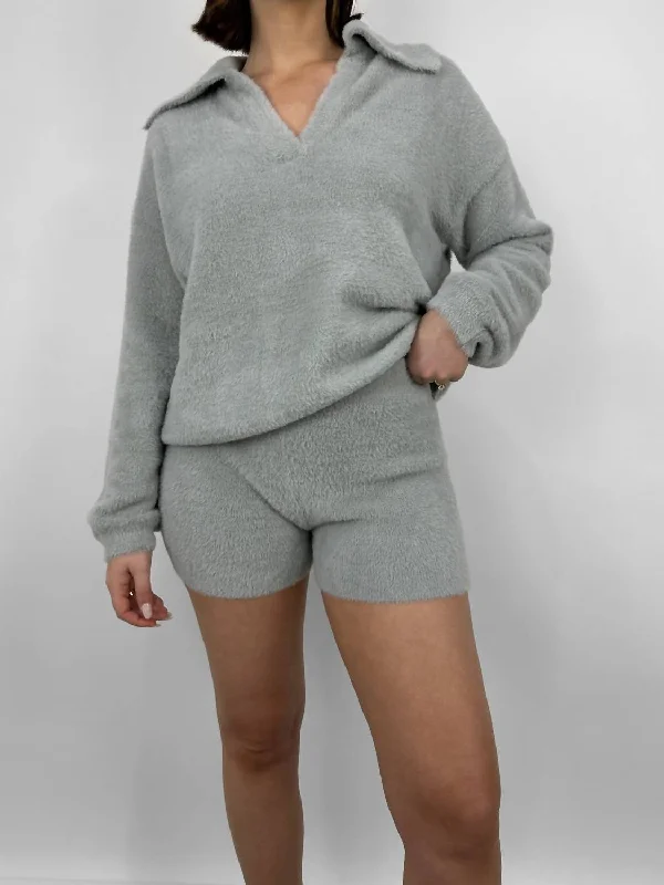 Fashion Forward Plush Knit Brief Shorts In Grey