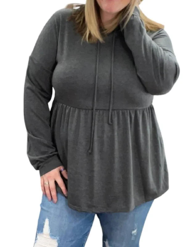 Mother's Day Special Babydoll Hoodie Sweater In Charcoal