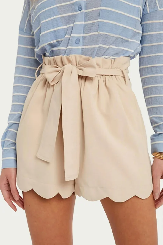 Comfortable Clothes High-Waisted Scallop Trim Shorts In Ecru