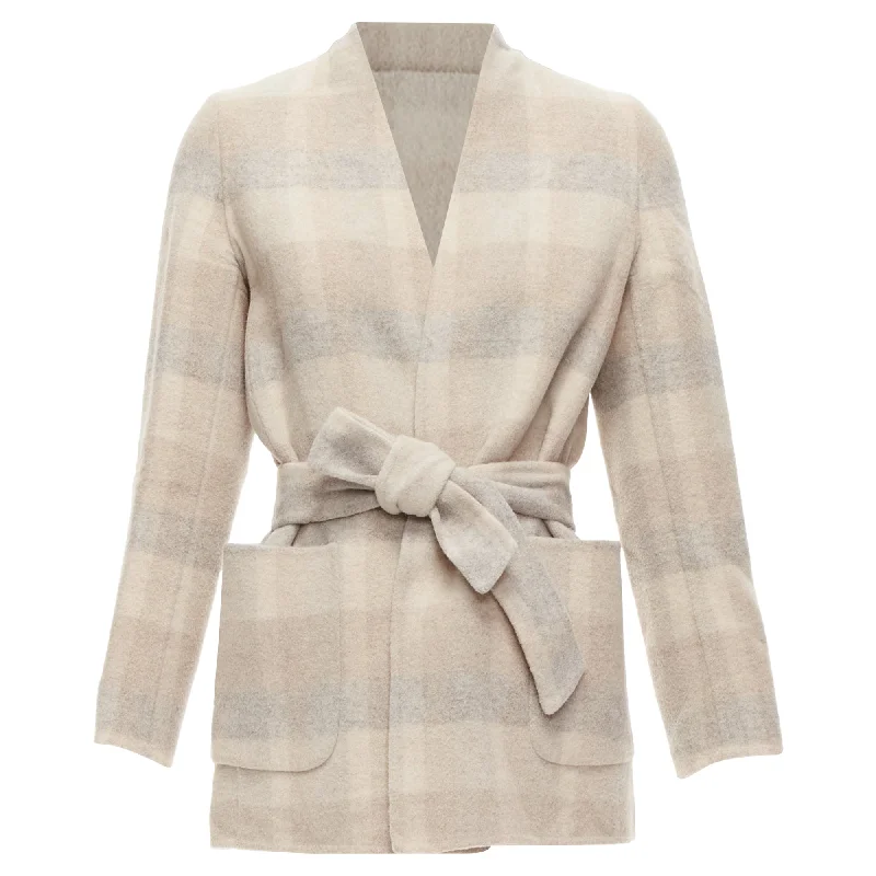 Fashion Forward Max Mara Cucito Amano Double Face Angora Wool Checked Belt Jacket