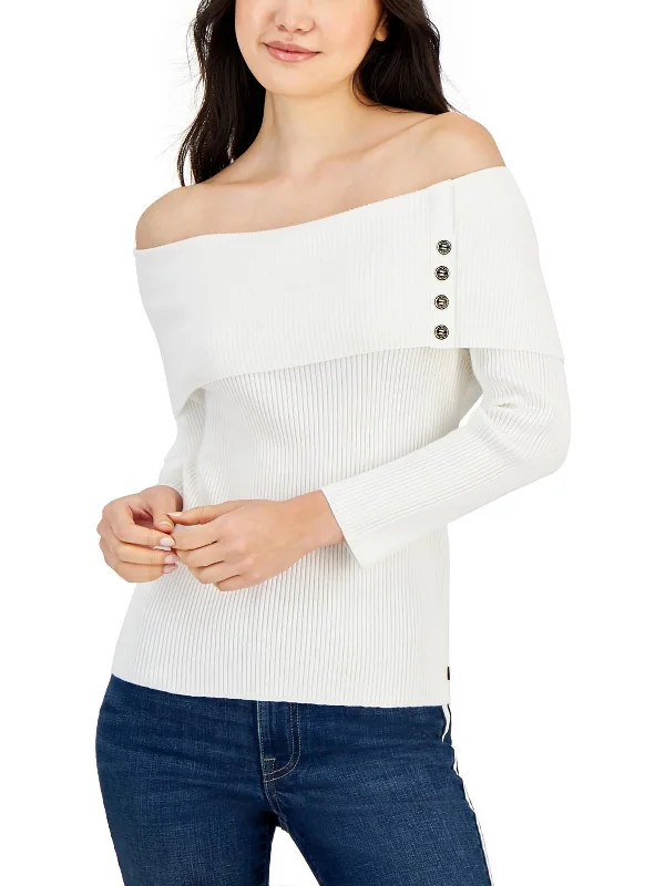 Trend Setting Wardrobe Womens Button Trim Ribbed Turtleneck Sweater