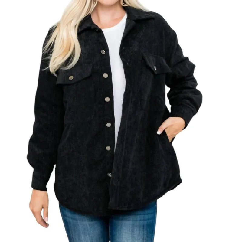 Relaxed Style Talissa Oversized Padded Corduroy Jacket In Black