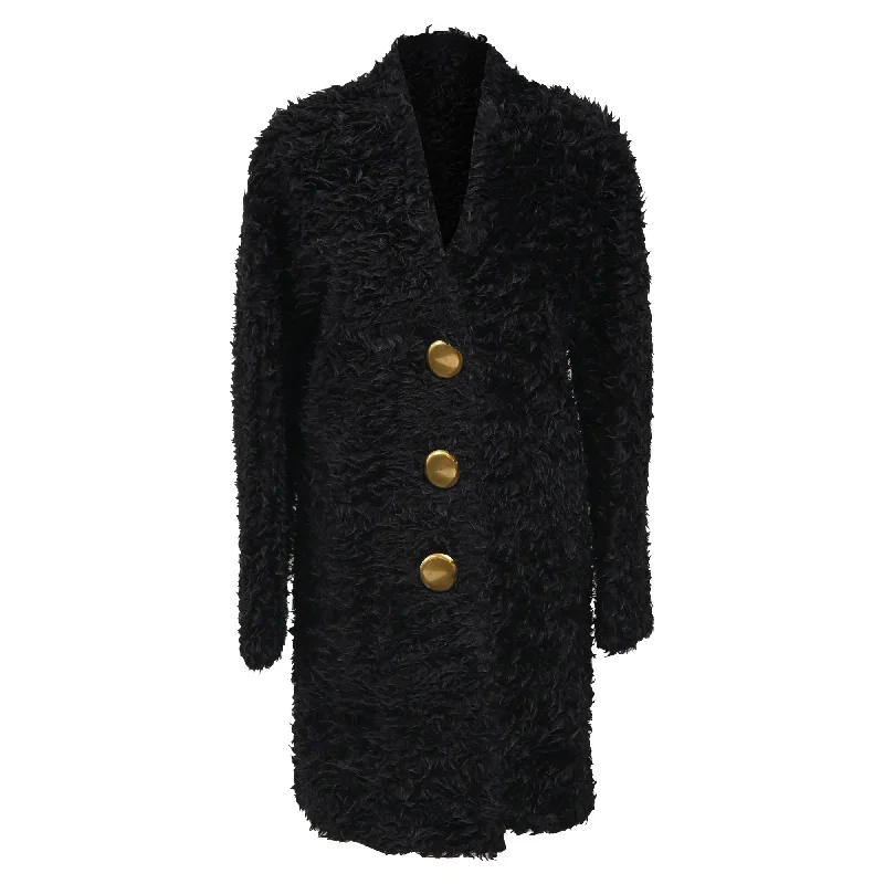 Best Sellers Balenciaga Runway Long Gold Buttoned Coat in Black Mohair