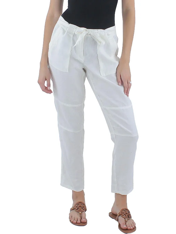 Fashion Forward Outfits Womens Linen Belted Ankle Pants