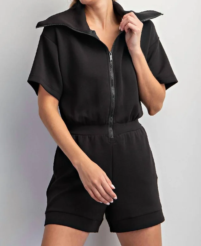 Wardrobe Upgrade Full Zip Romper In Black