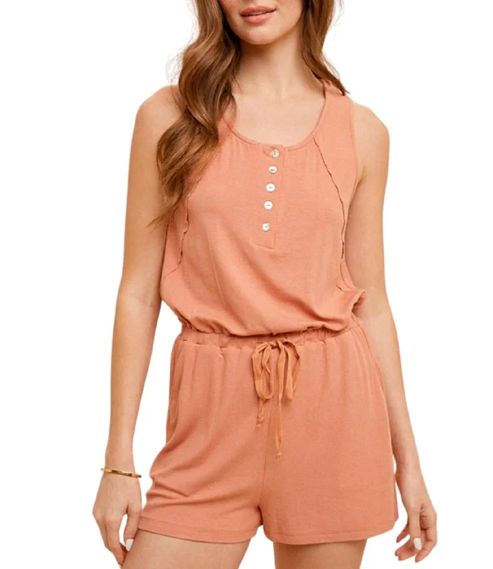 Trendy Styles Relaxed Rib Sleeveless Romper In Terracotta