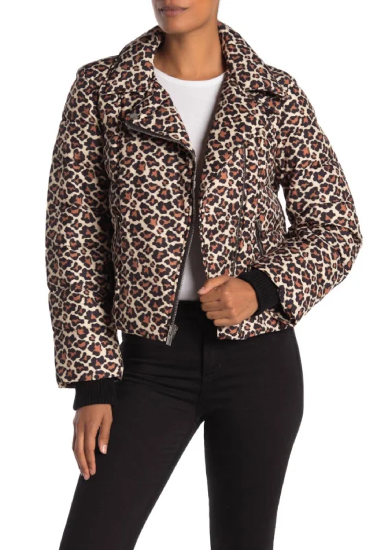 Popular Collection Paulina Leopard Print Down Quilted Jacket In Multicolor